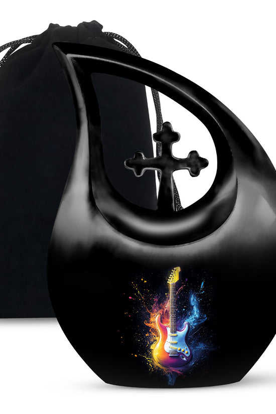 Colorful Guitar Memorial Urn - Artistic Cremation Urn for Human Ashes