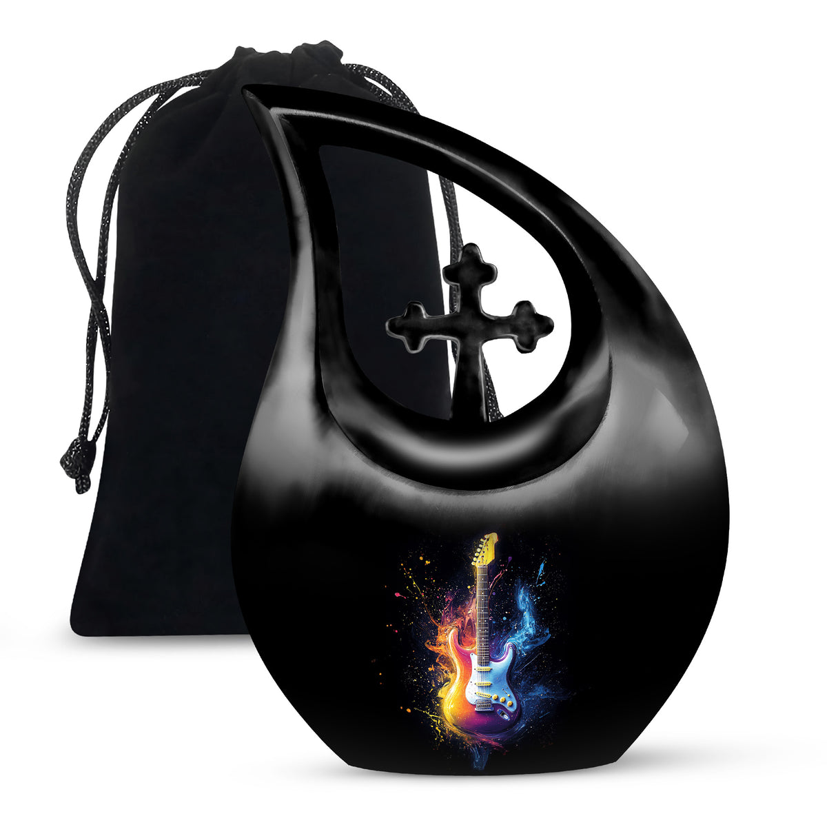 Colorful Guitar Memorial Urn - Artistic Cremation Urn for Human Ashes