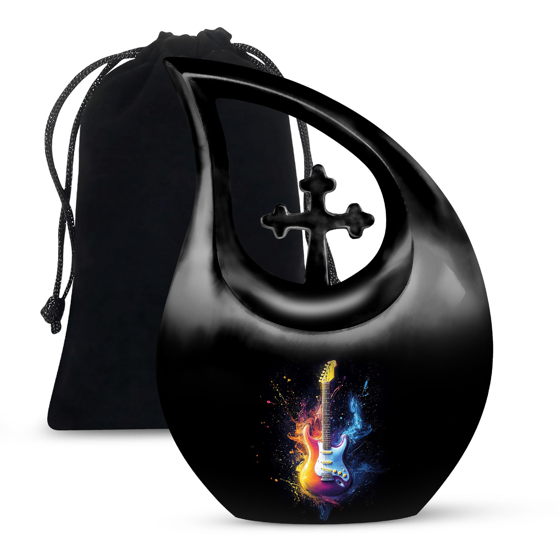Colorful Guitar Memorial Urn - Artistic Cremation Urn for Human Ashes