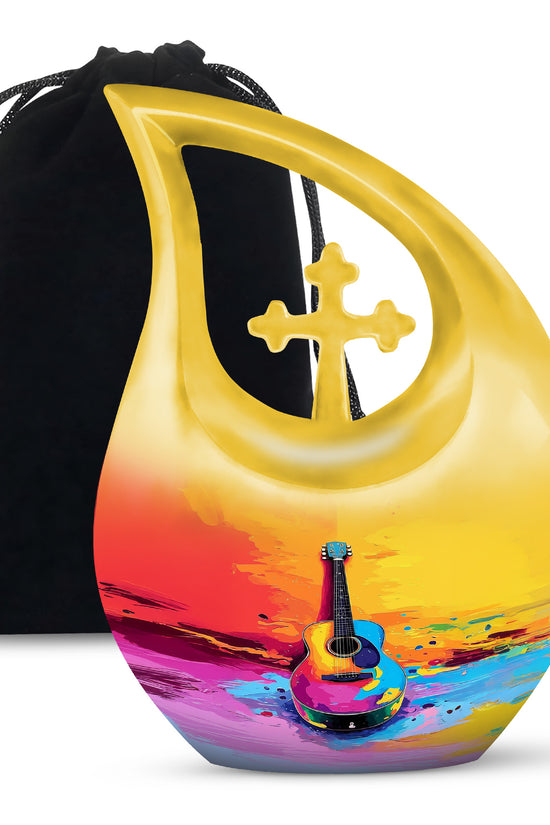 Multicolor Guitar Cremation Urn - Memorial Urn For Ashes