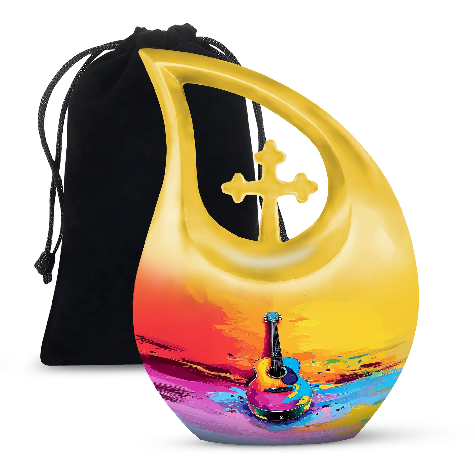 Multicolor Guitar Cremation Urn - Memorial Urn For Ashes