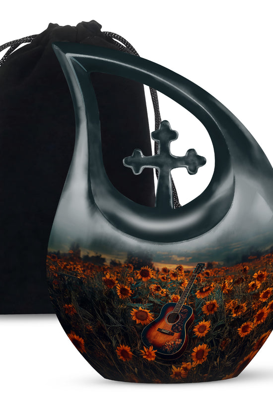 Guitar Theme Memorial Urn - Sunflower Funeral Urn For Loved Ones