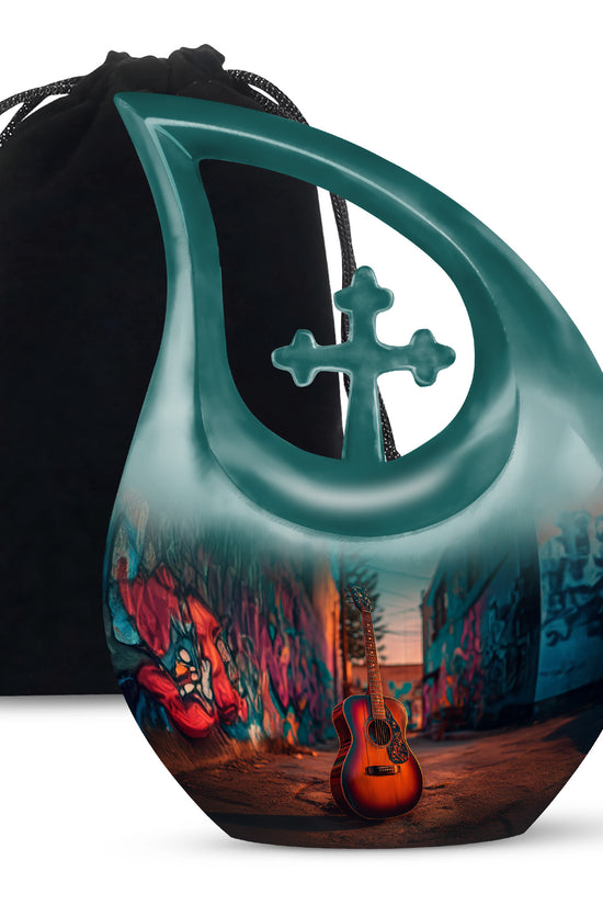 Street Art Guitar Memorial Urn - Unique Urn For Adult Ashes