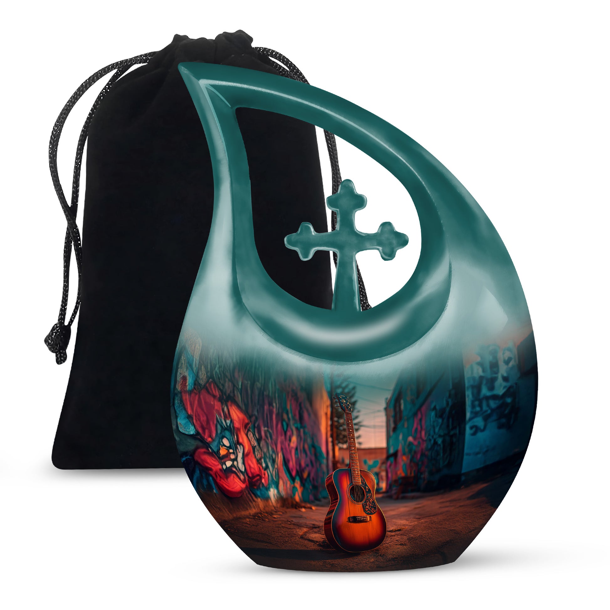 Street Art Guitar Memorial Urn - Unique Urn For Adult Ashes