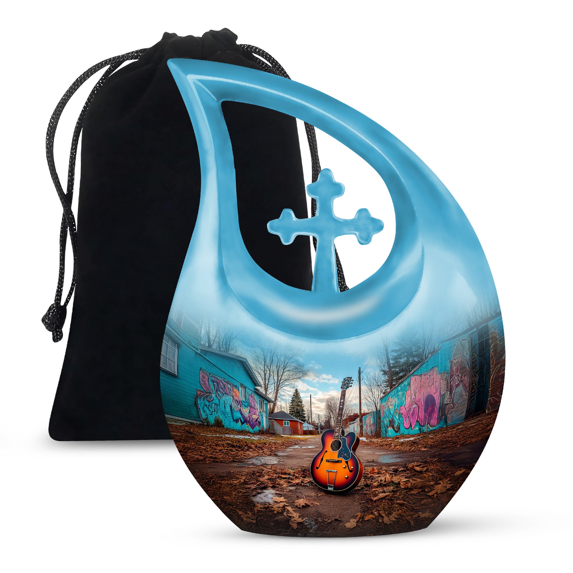 Guitar Memorial Cremation Urn - Music Theme Funeral Urn for Human Ashes