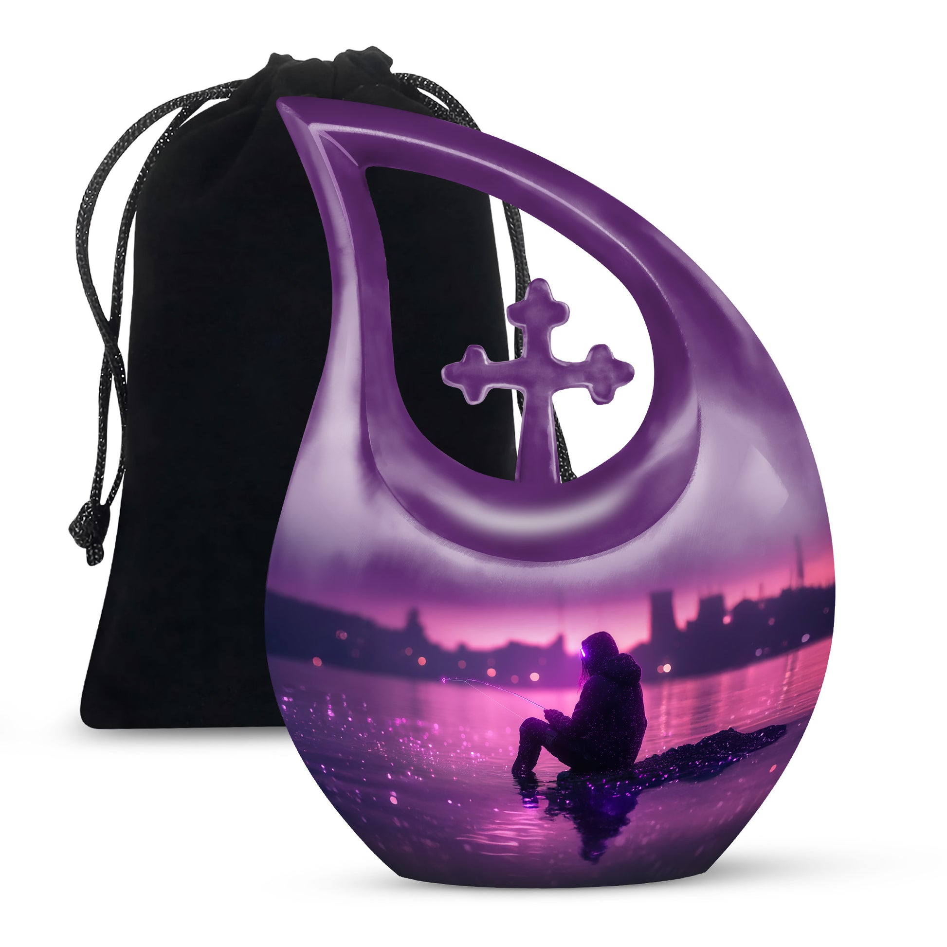 Purple Night Fishing Cremation Urn - Unique Decorative Memorial Urns