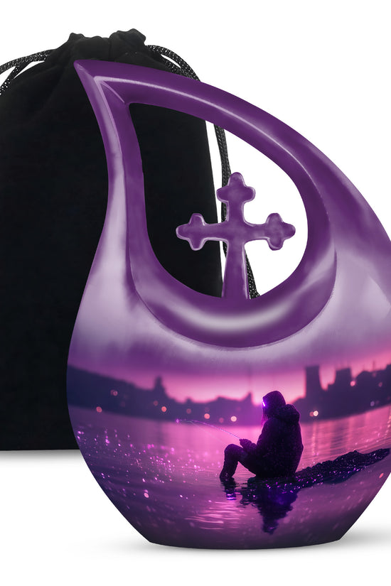 Purple Glow Fisherman Urn - Modern Memorial Urn For Human Ashes