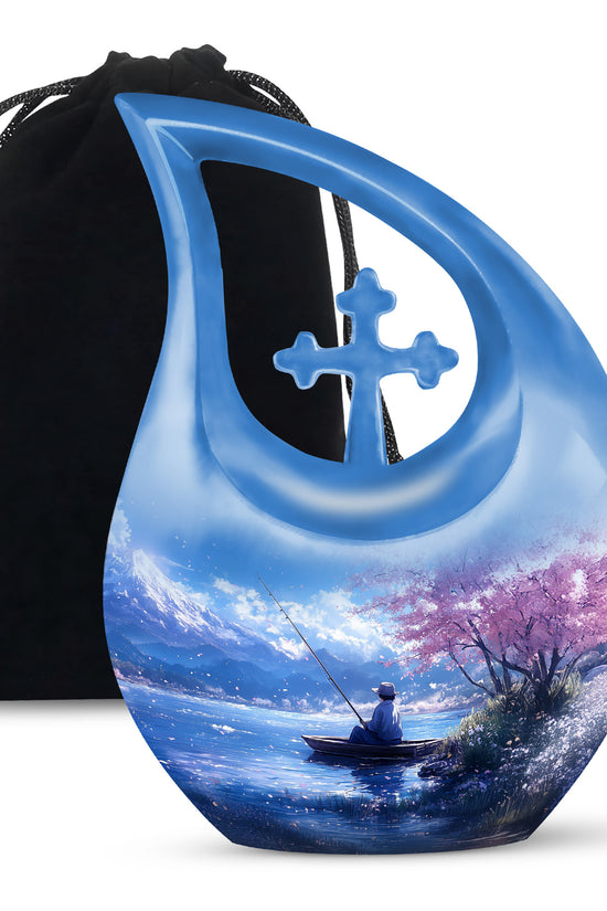 Beautiful Artistic Fishing Cremation Urn - Floral Urns For Human Ashes