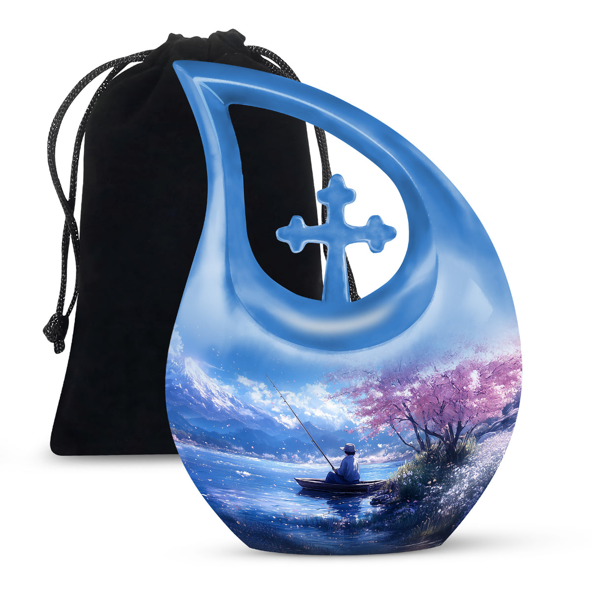 Beautiful Artistic Fishing Cremation Urn - Floral Urns For Human Ashes