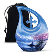 Beautiful Artistic Fishing Cremation Urn - Floral Urns For Human Ashes