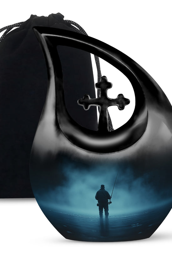 Old Man Fishing Urn - Beautiful Blue Night Funeral Urns For Ashes