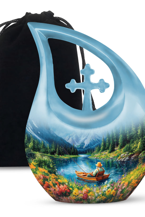 Old Man Fishing In Boat - Artistic Cremation Urns For Human Ashes