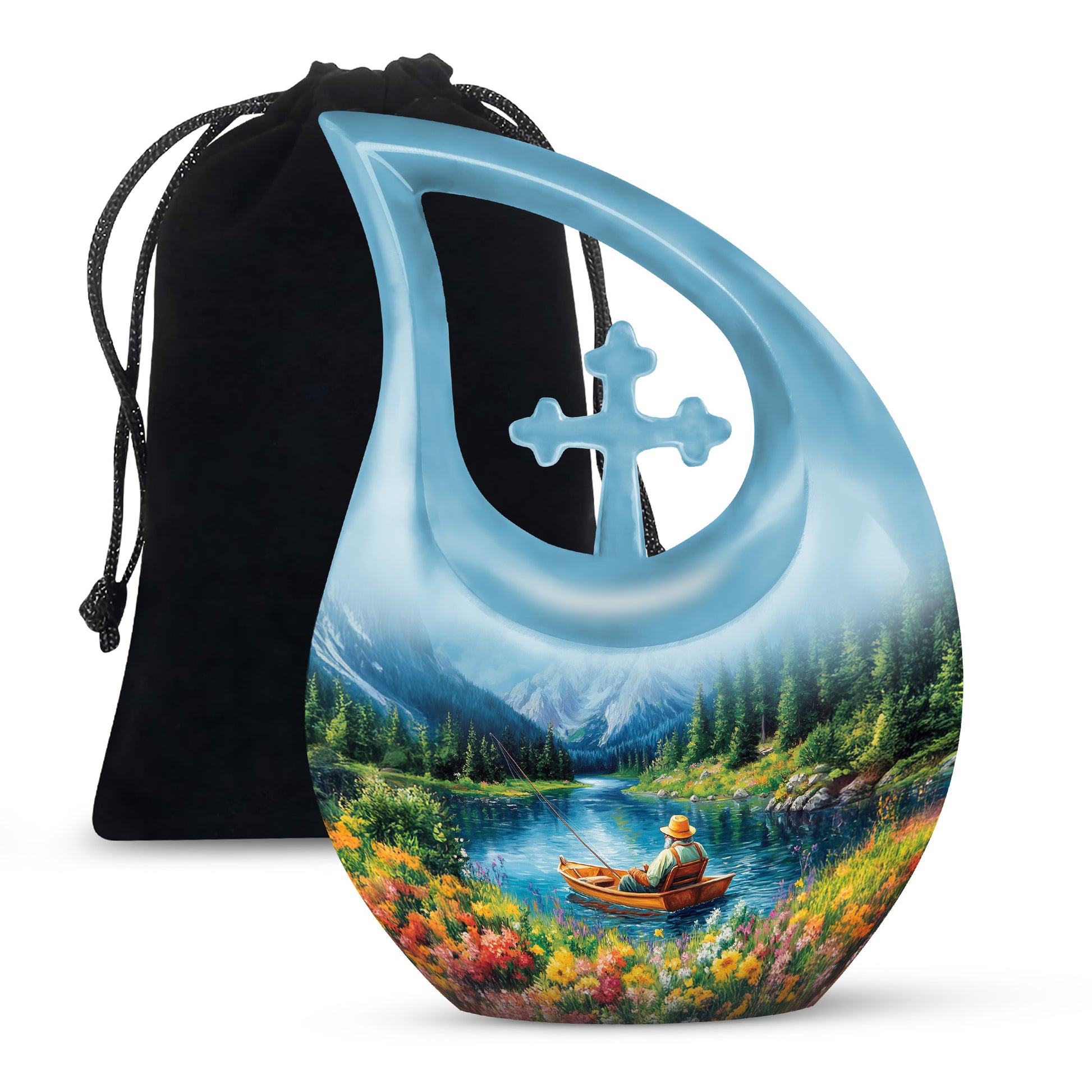 Old Man Fishing In Boat - Artistic Cremation Urns For Human Ashes