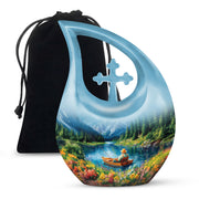 Mountain Lake Fishing Cremation Urn - Peaceful Tribute For Loved Ones