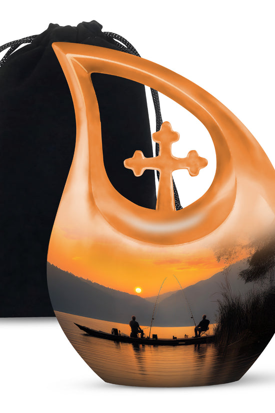 Friends Fishing Themed Cremation - Artistic Sunset Burial Fishing Urns