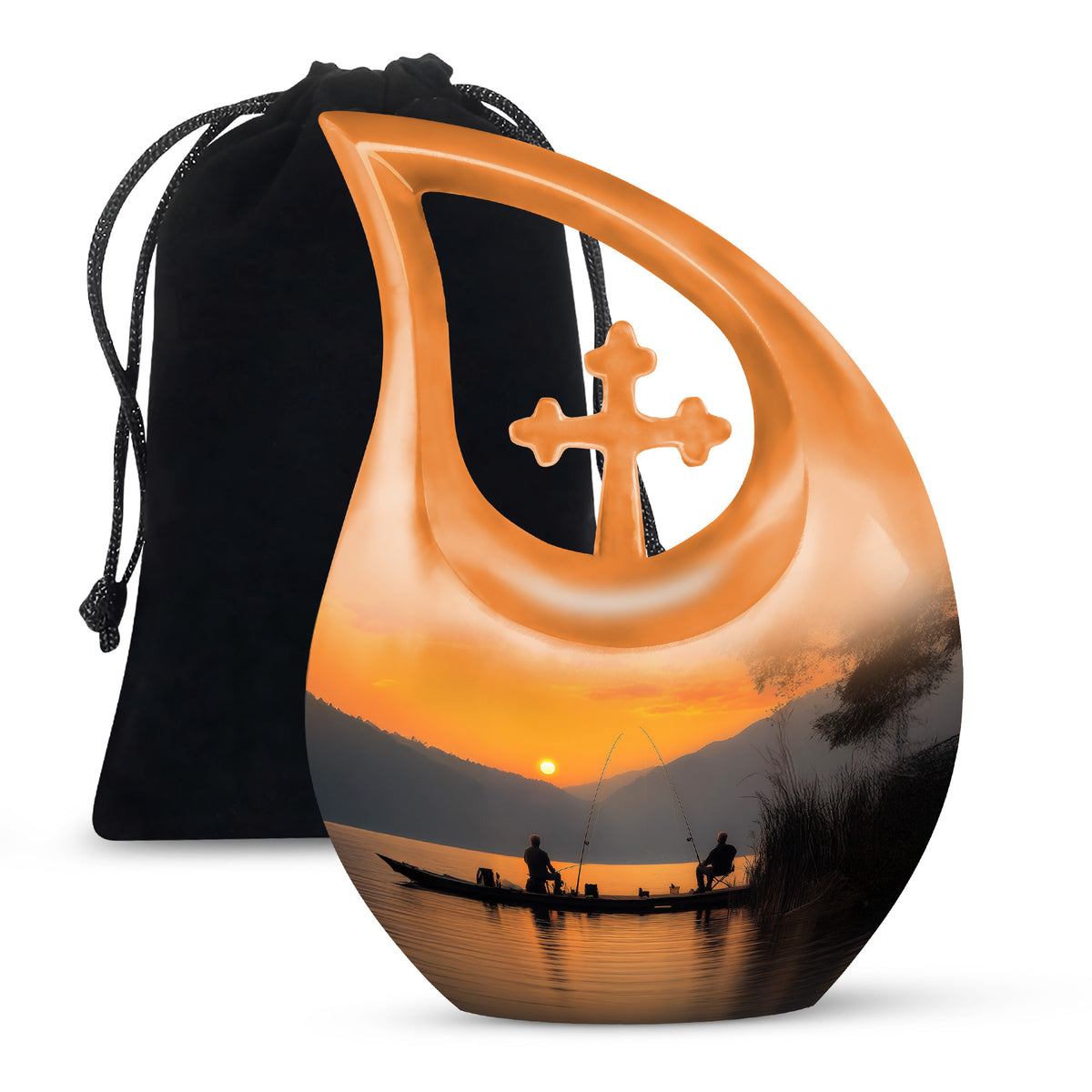 Friends Fishing Themed Cremation - Artistic Sunset Burial Fishing Urns