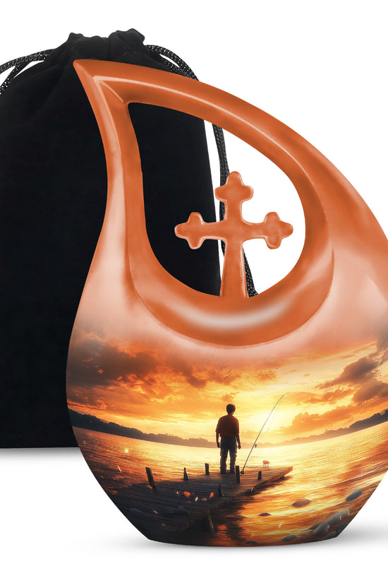 Sunset Fisherman Cremation Urn - Beautiful Memorial Container For Ashes