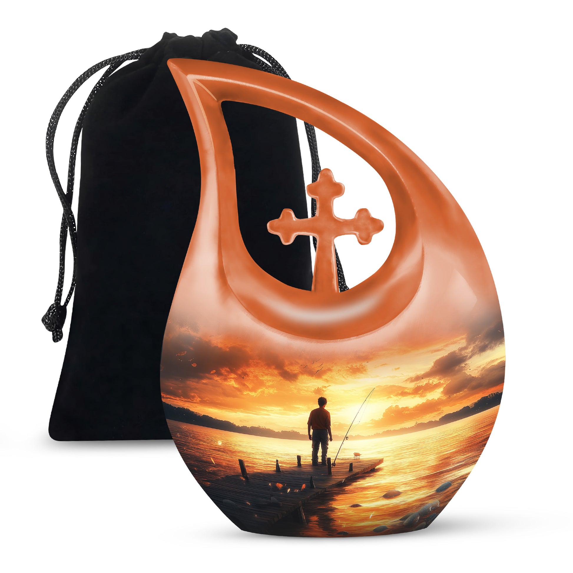 Sunset Fisherman Cremation Urn - Beautiful Memorial Container For Ashes