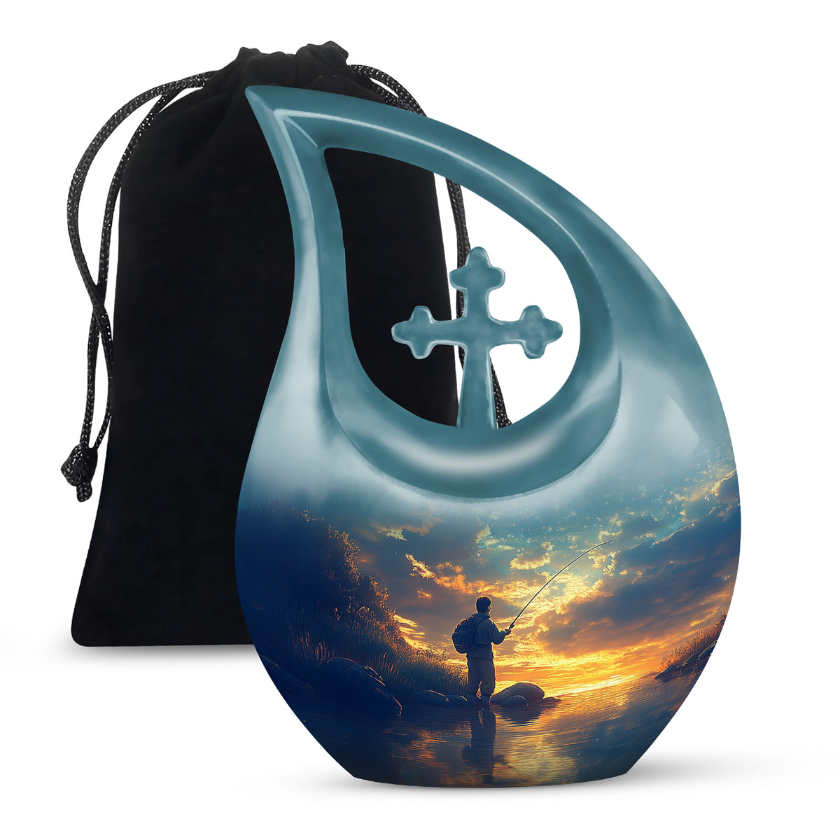 Fisherman Cremation Urn - Beautiful Sunrise Memorial Urns For Human Ashes