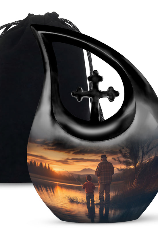 Father & Son Fishing Funeral Urn - Sunset Lake Memorial Urn For Dad