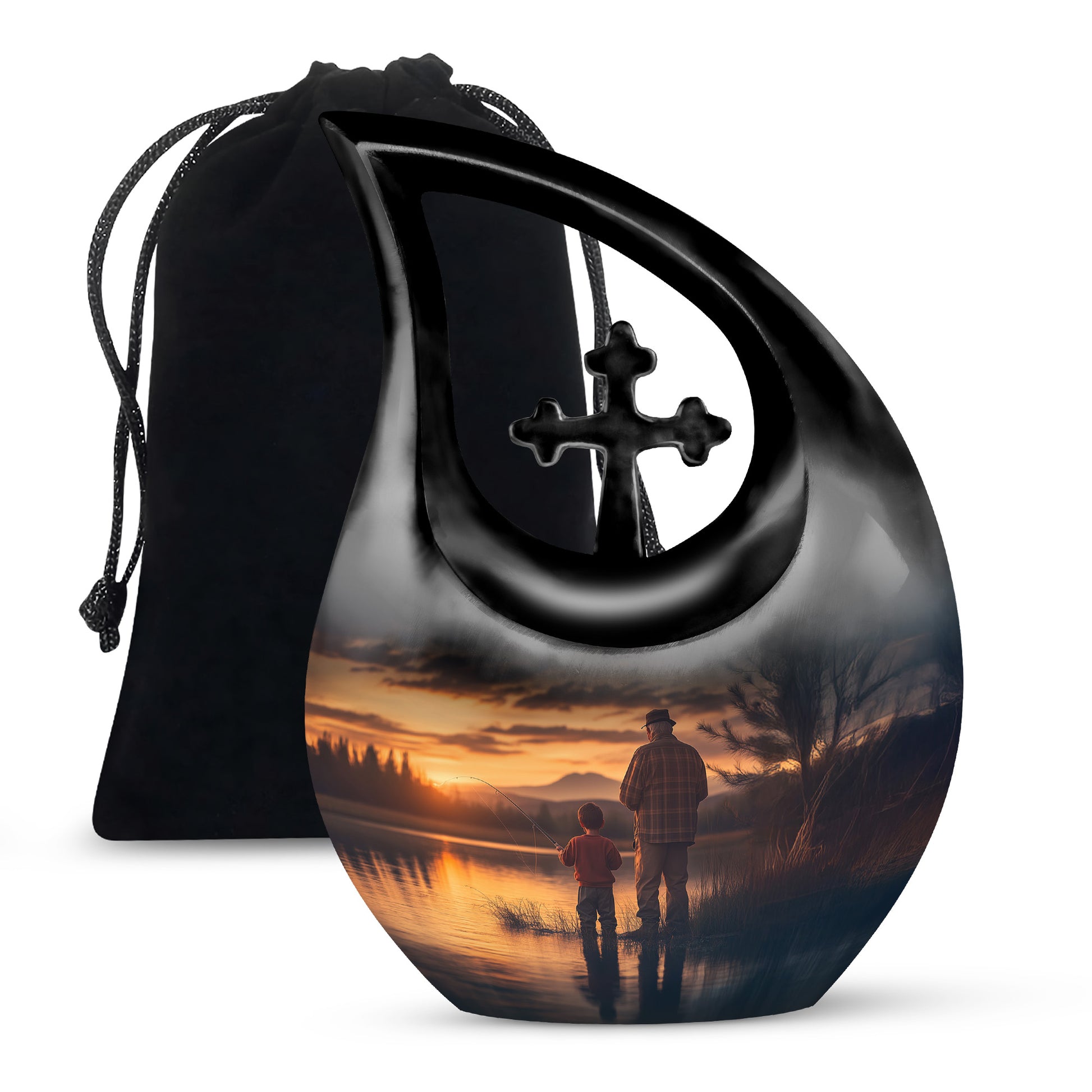Father & Son Fishing Funeral Urn - Sunset Lake Memorial Urn For Dad