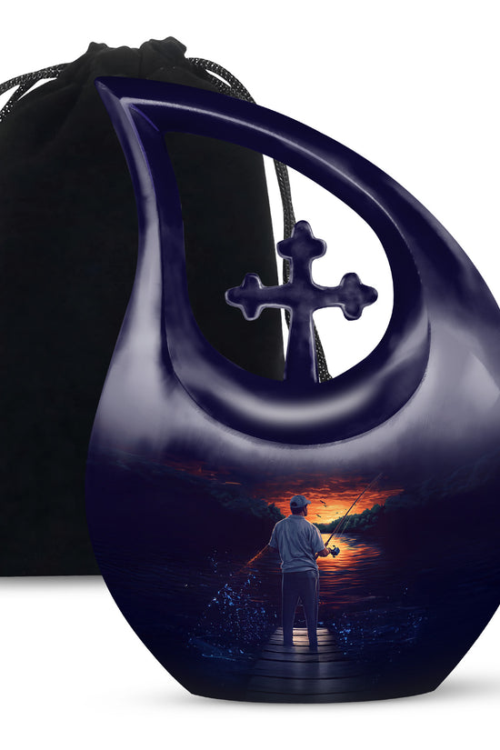 Peaceful Fishing Cremation Urn - Scenic Lake Cremation Urn For Human Ashes
