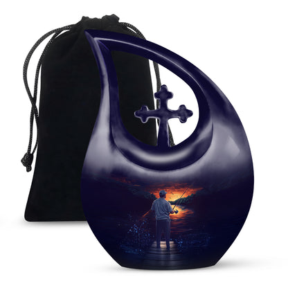 Peaceful Fishing Cremation Urn - Scenic Lake Cremation Urn For Human Ashes