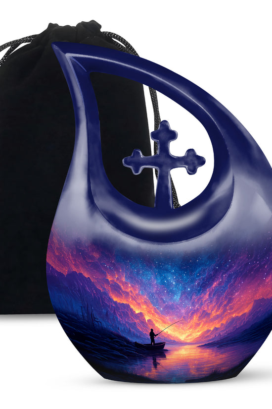 Night Sky Fishing Memorial Urn - Peaceful Lake Cremation Urn For Adult Ashes