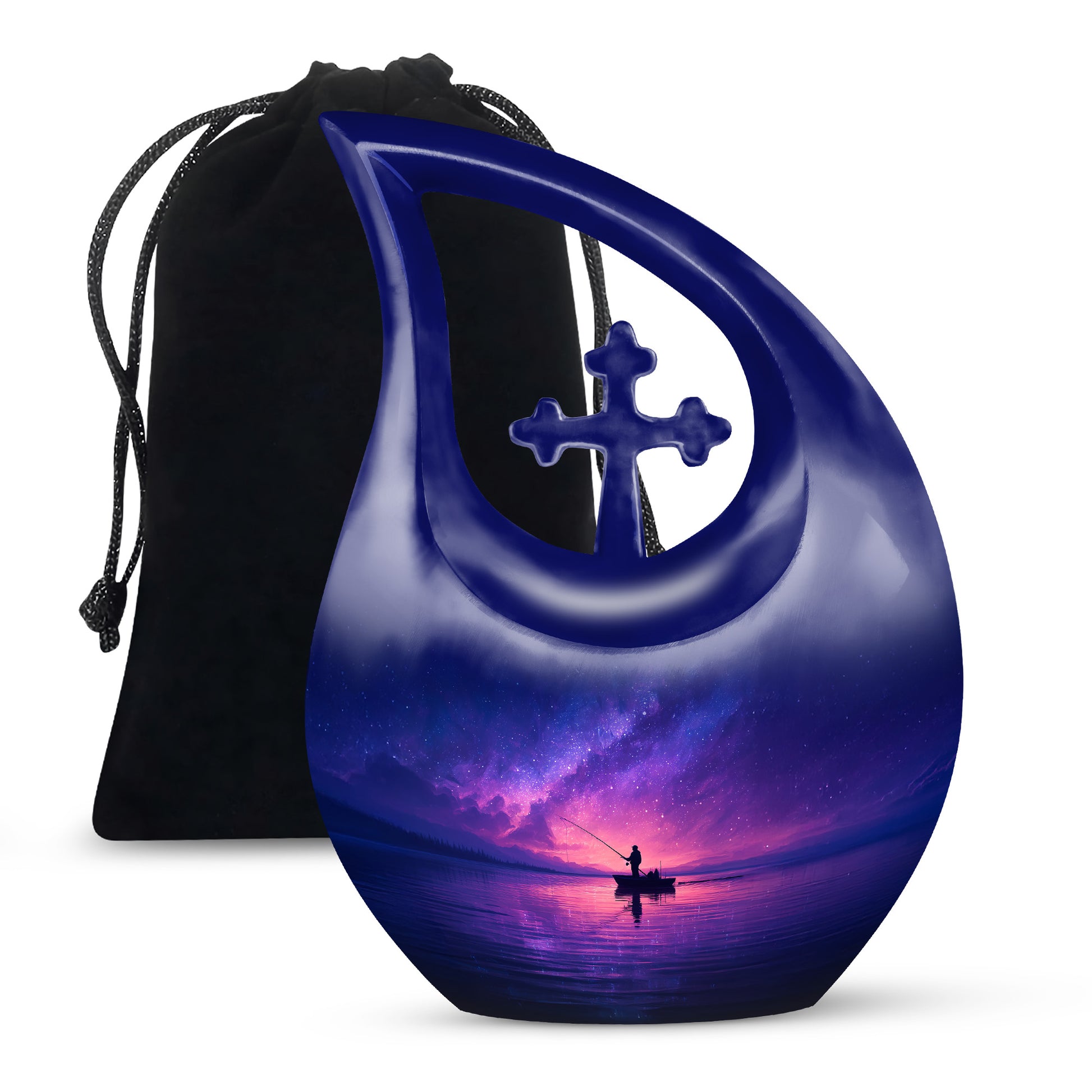 Galaxy Night Fishing Funeral Urn - Scenic Lake Cremation Urn For Dad