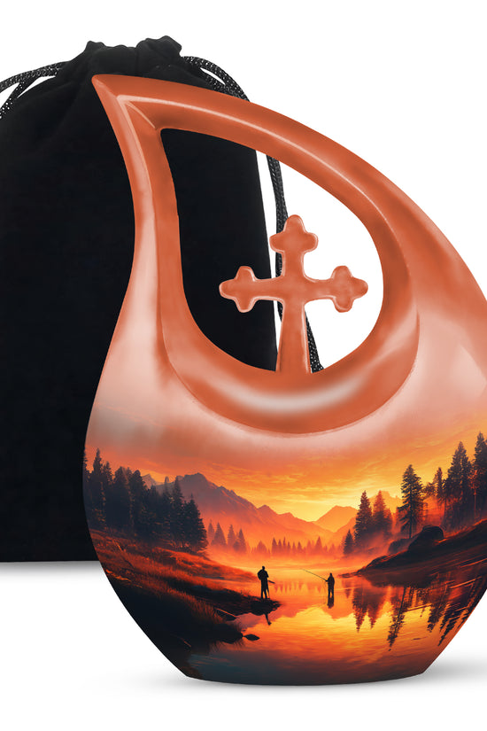 Fishing Partner Tribute Cremation Urn - Lake Sunset Fuenral Urn For Loved Ones