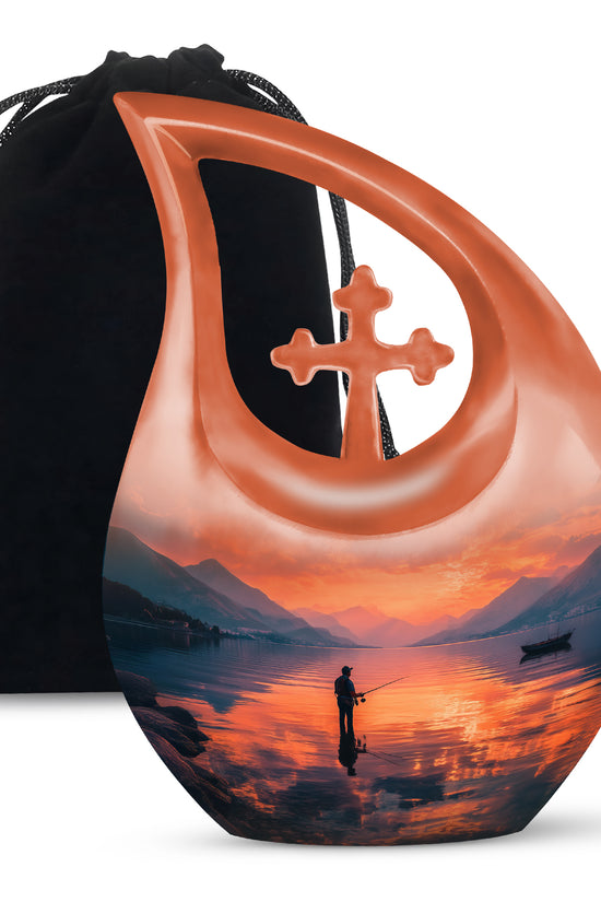 Peaceful Fishing Cremation Urn - Sunset Lake Memorial Urn For Human Ashes