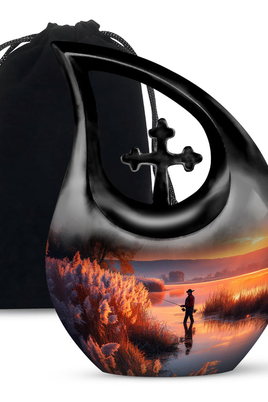Farm Fishing Funeral Urn - Golden Sunset Cremation Urn For Burial