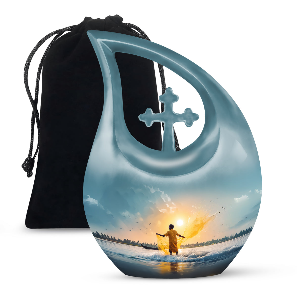 Ocean Fishing Cremation Urn - Sunrise Coastal Memorial Urn For Ashes