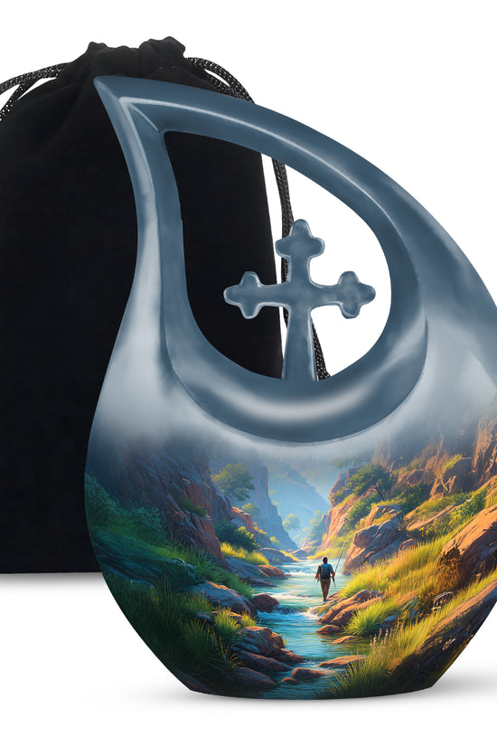 Mountain River Cremation Urn - Peaceful Fishing Memorial Urn For Human Ashes