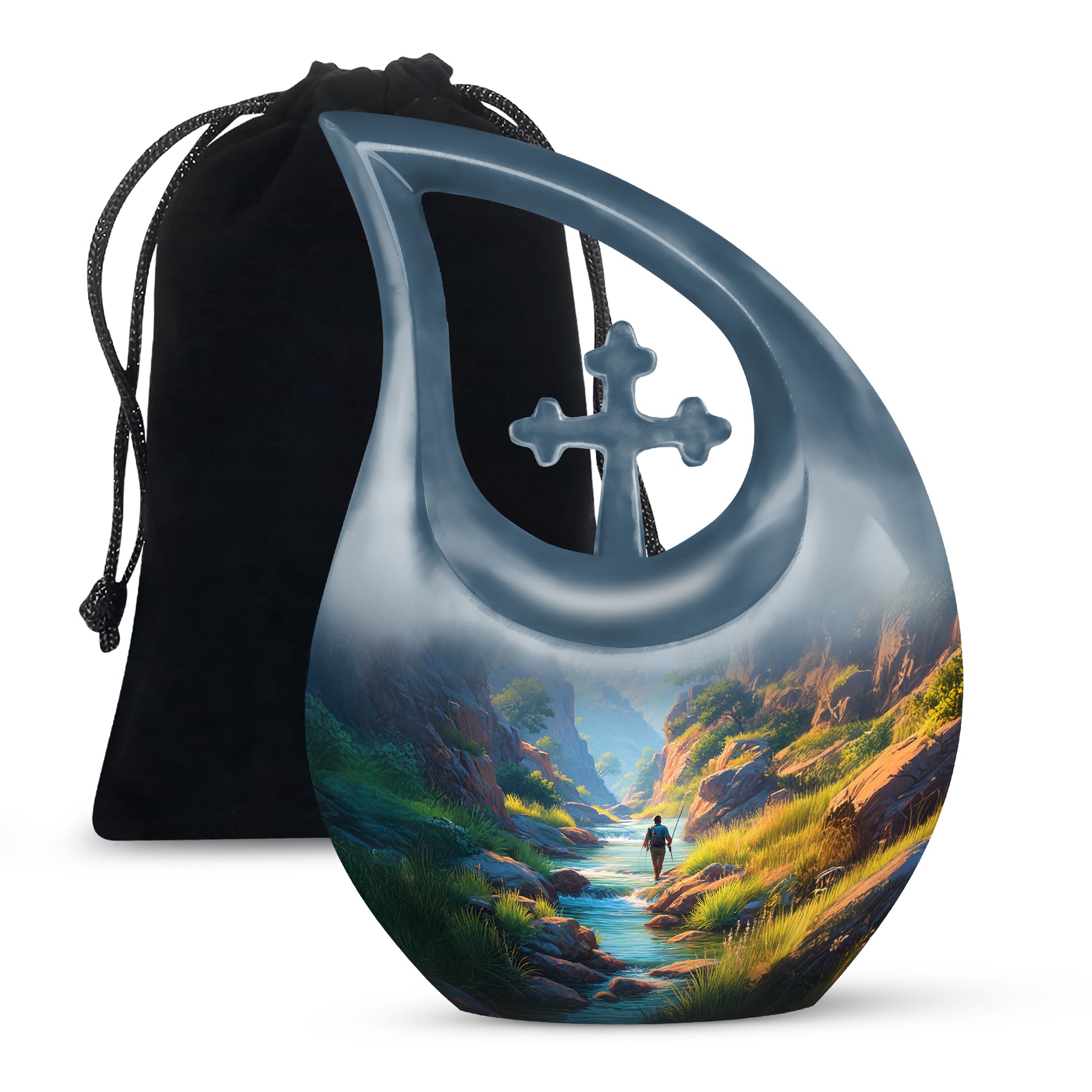 Mountain River Cremation Urn - Peaceful Fishing Memorial Urn For Human Ashes