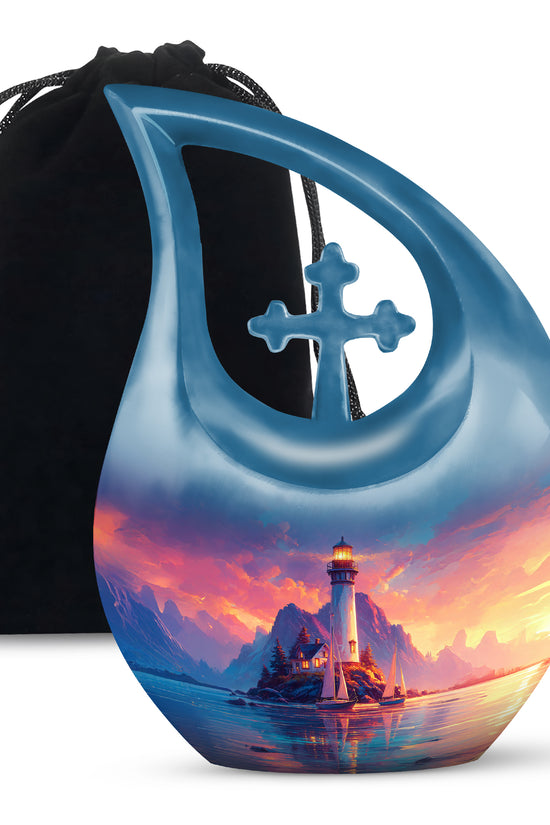 Lighthouse Sunset Urn - Artistic Cremation Urn For Adults