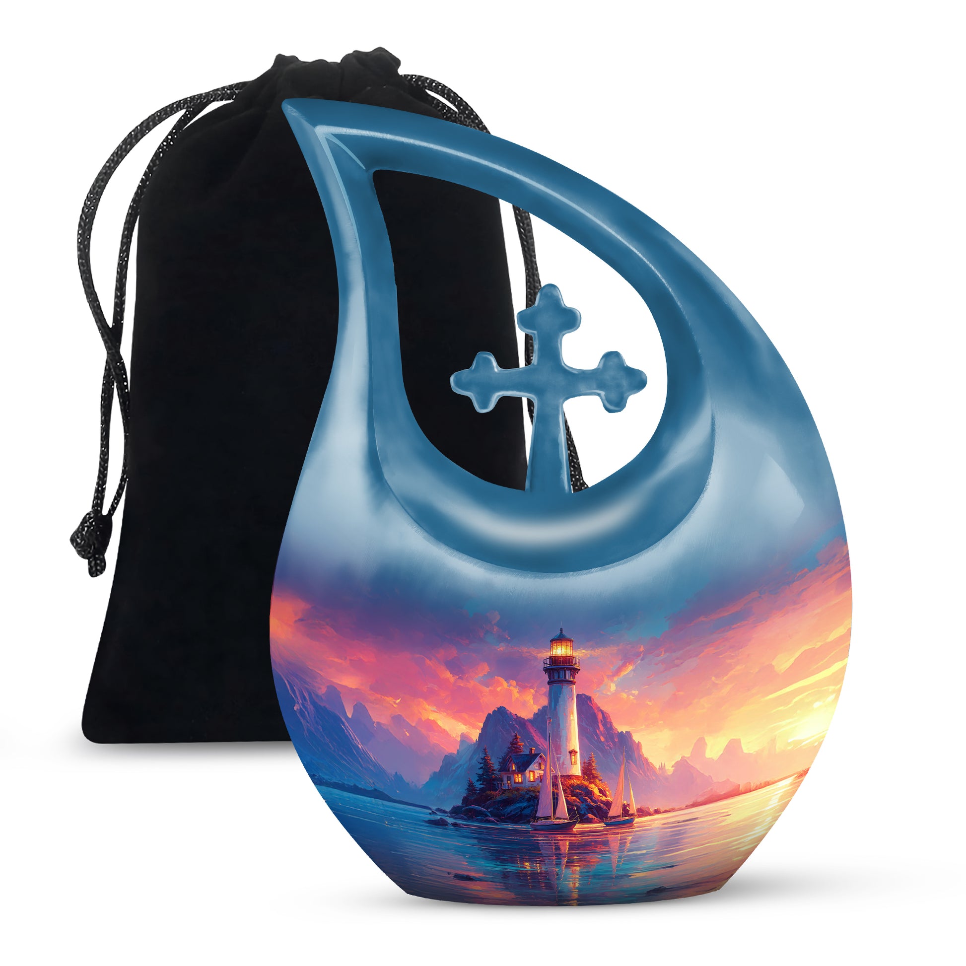 Lighthouse Sunset Urn - Artistic Cremation Urn For Adults