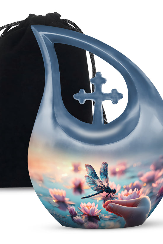 Blue Dragonfly Funeral Urn – Lotus Memorial Urn For Human Ashes