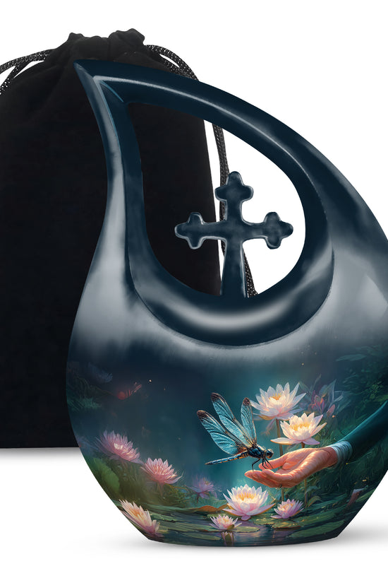 Elegant Dragonfly Cremation Urn – Blue Lotus Memorial Urn For Male & Female