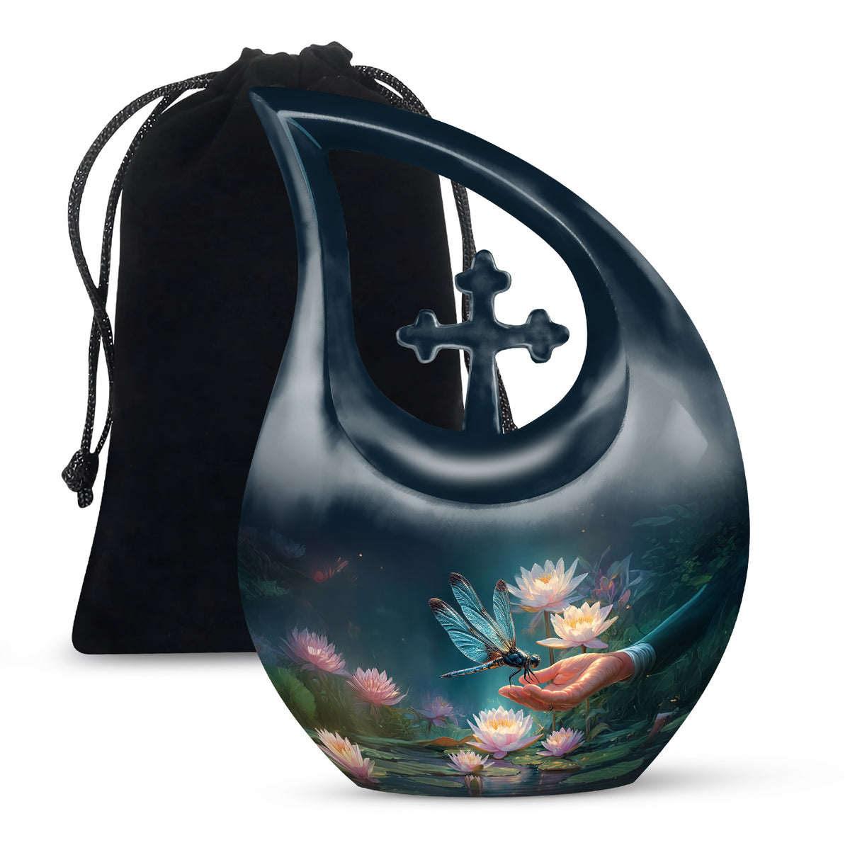 Elegant Dragonfly Cremation Urn – Blue Lotus Memorial Urn For Male & Female