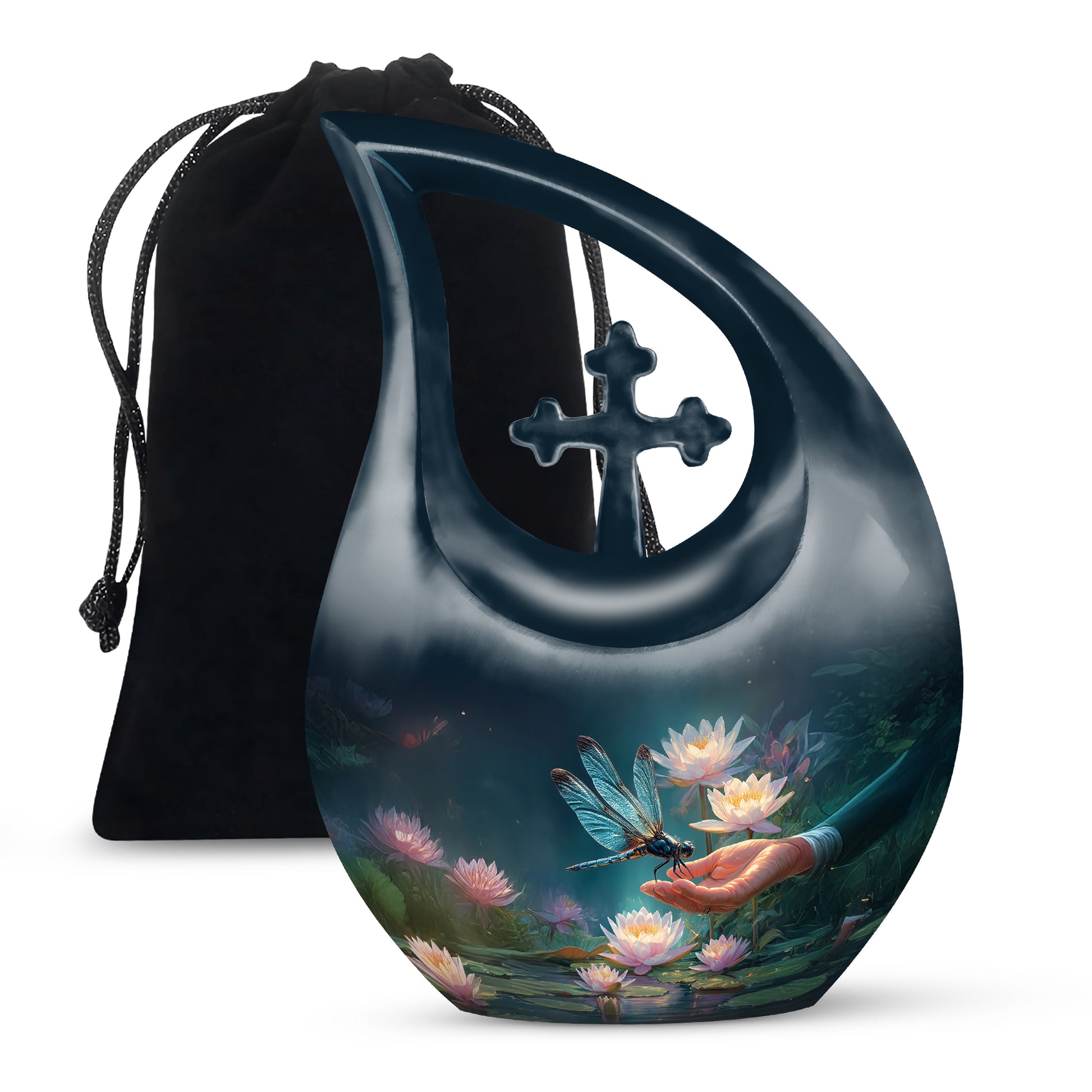 Elegant Dragonfly Cremation Urn – Blue Lotus Memorial Urn For Male & Female