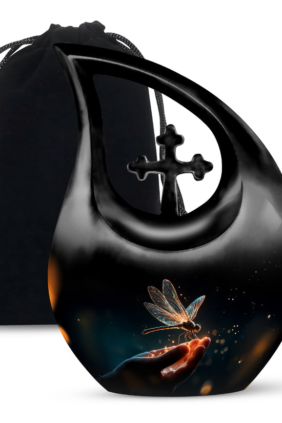 Glowing Dragonfly Cramtion Urn - Black Funeral Urn For Loved Ones