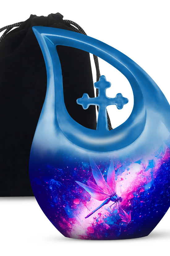 Purple Dragonfly Cremation Urn - Artistic Memorial Urn For Human Ashes