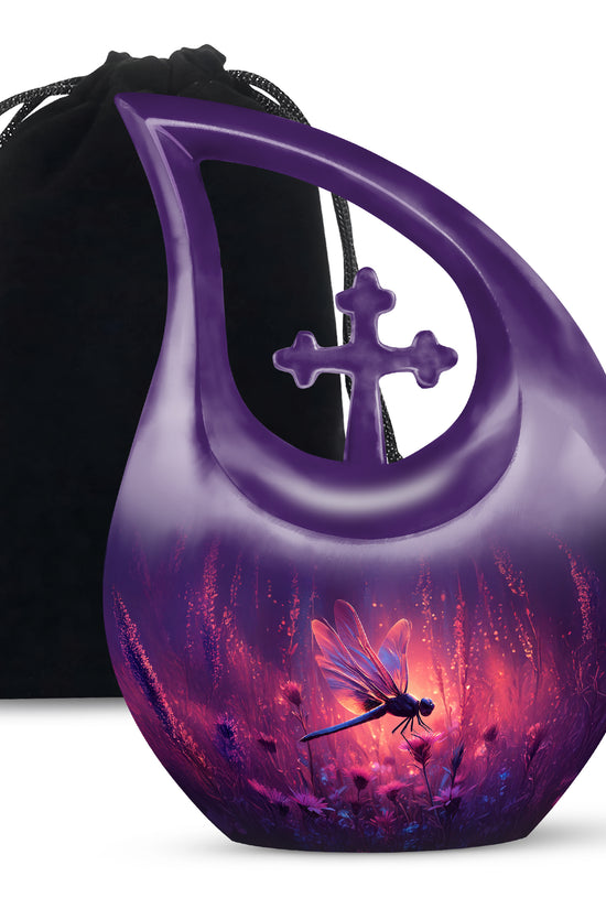 Nature Theme Dragonfly Urn - Purple Aluminium Urn For Loved ones