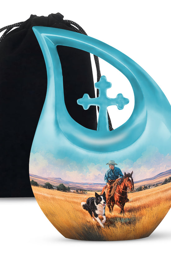 Cowboy Dog Memorial Urn - Western Cremation Urn For Burial