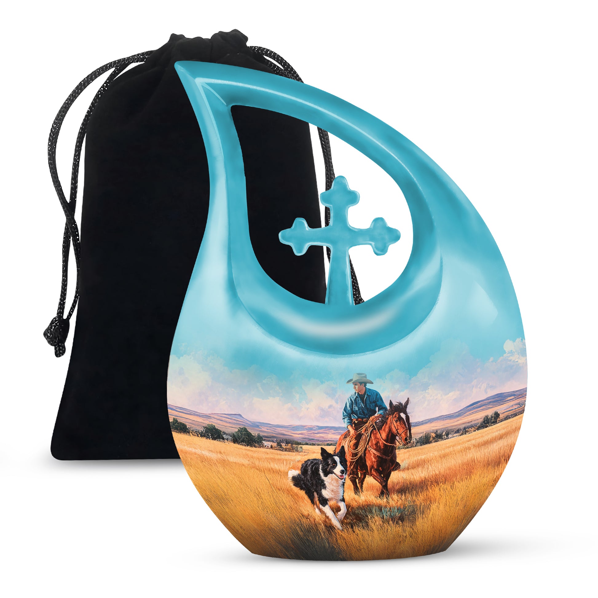 Cowboy Dog Memorial Urn - Western Cremation Urn For Burial