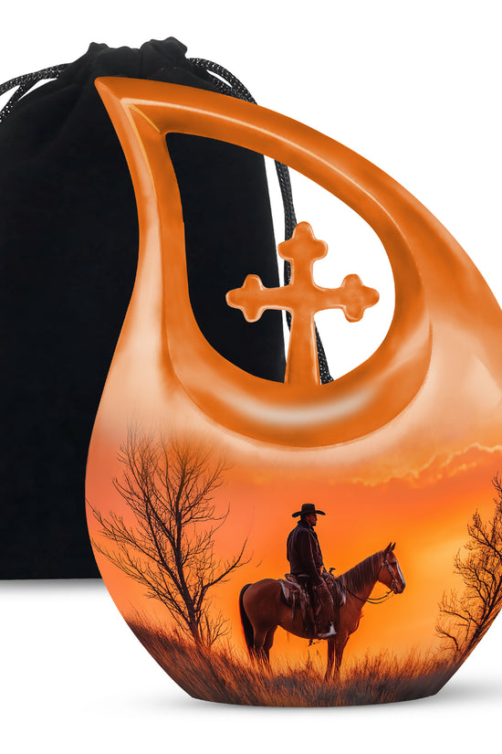 Cowboy Burial Urns For Ashes - Orange Memorial Urns For Pet Ashes