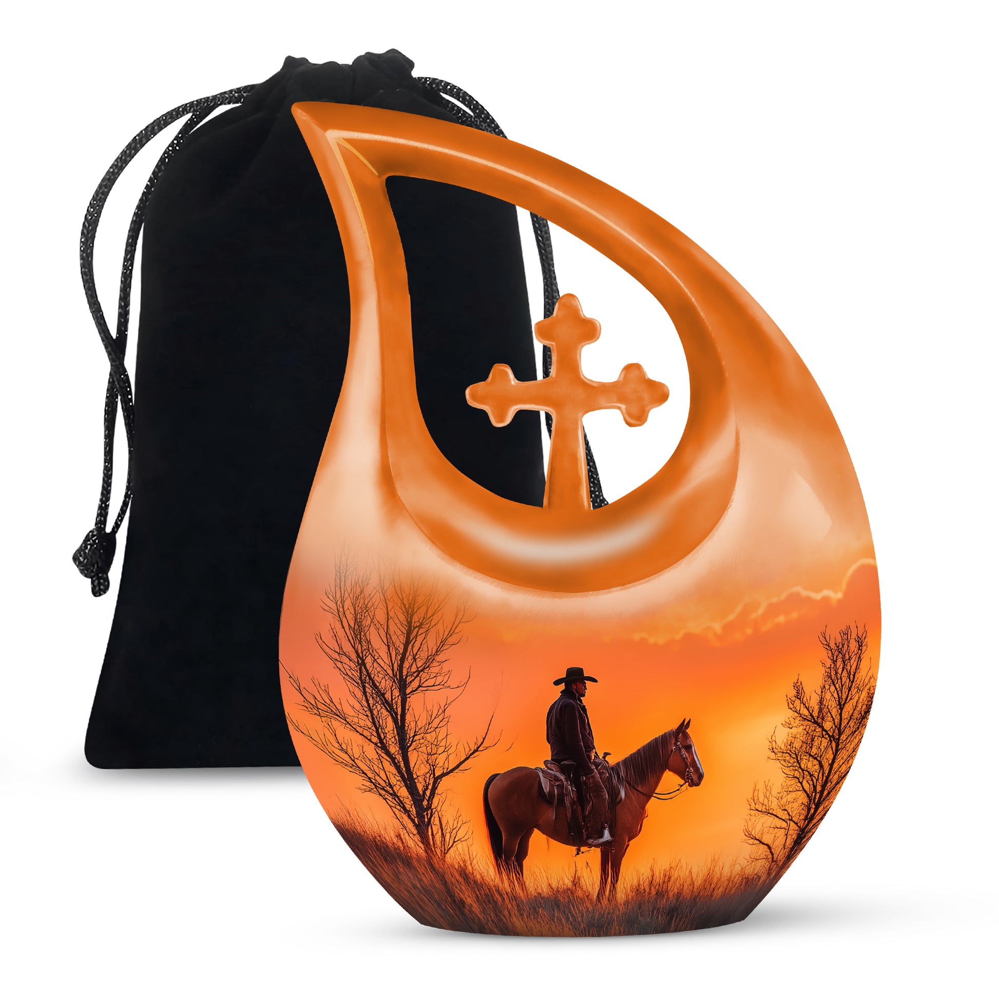 Cowboy Burial Urns For Ashes - Orange Memorial Urns For Pet Ashes