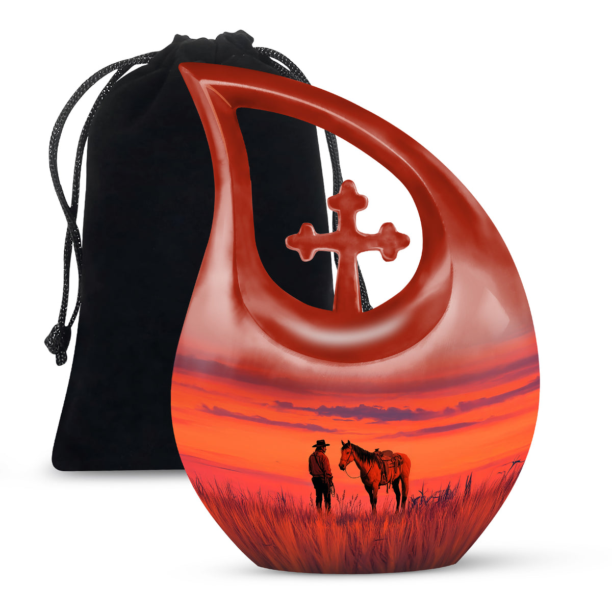 Cowboy Horse Field Memorial Urn - Sunset Cremation Urn For Dad Ashes