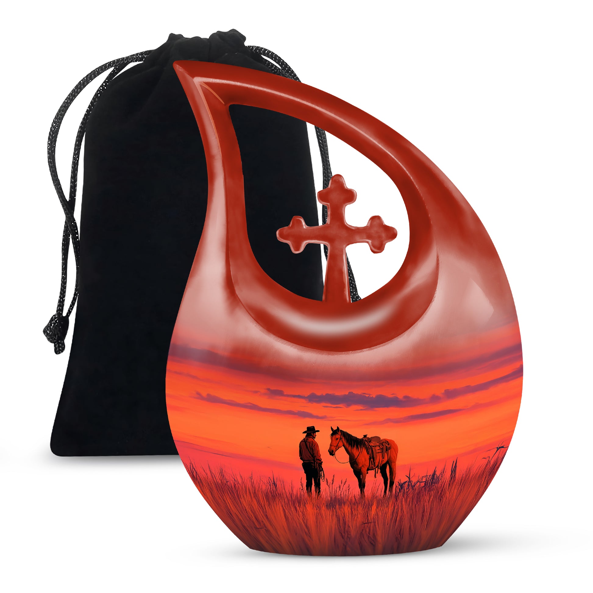 Cowboy Horse Field Memorial Urn - Sunset Cremation Urn For Dad Ashes